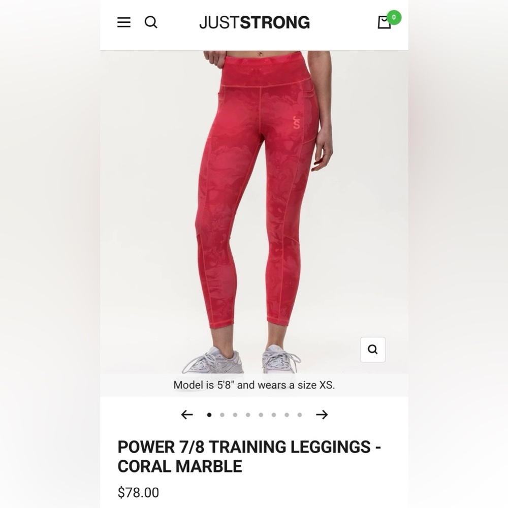 NEW WITH TAGS JUST STRONG POWER 7/8 TRAINING LEGGINGS CORAL  MARBLE WOMENS LARGE
